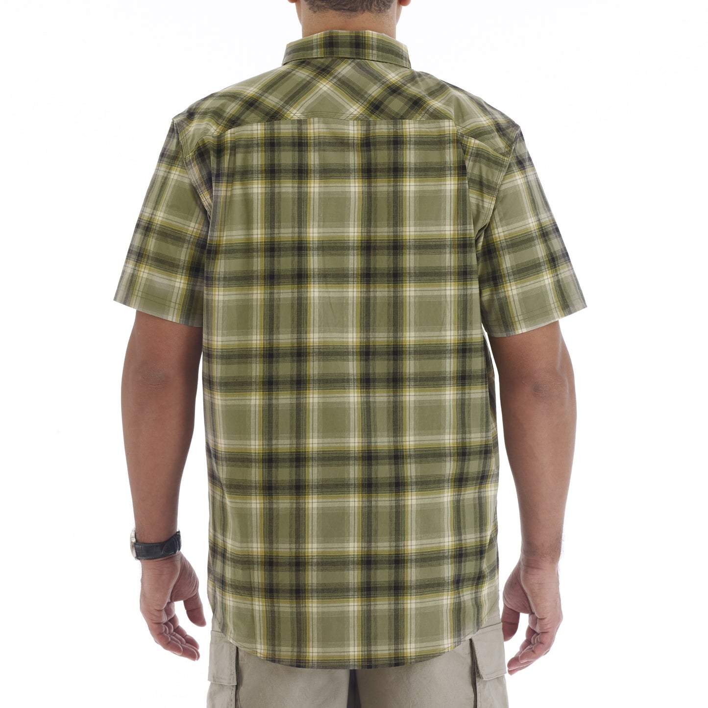 COTT/SPANDEX Y/D PLAID S/S SHIRT W/2 PKTS/FLAPS