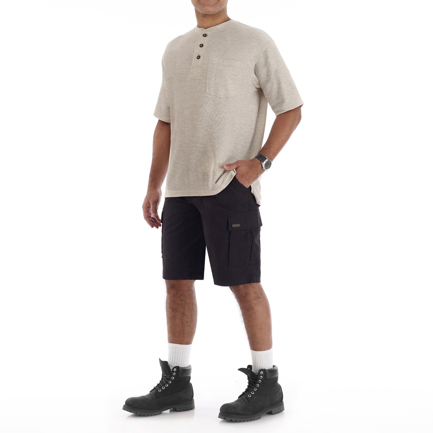 COTT/POLY S/S MIMI WAFFLE THERMAL HENLEY KNIT