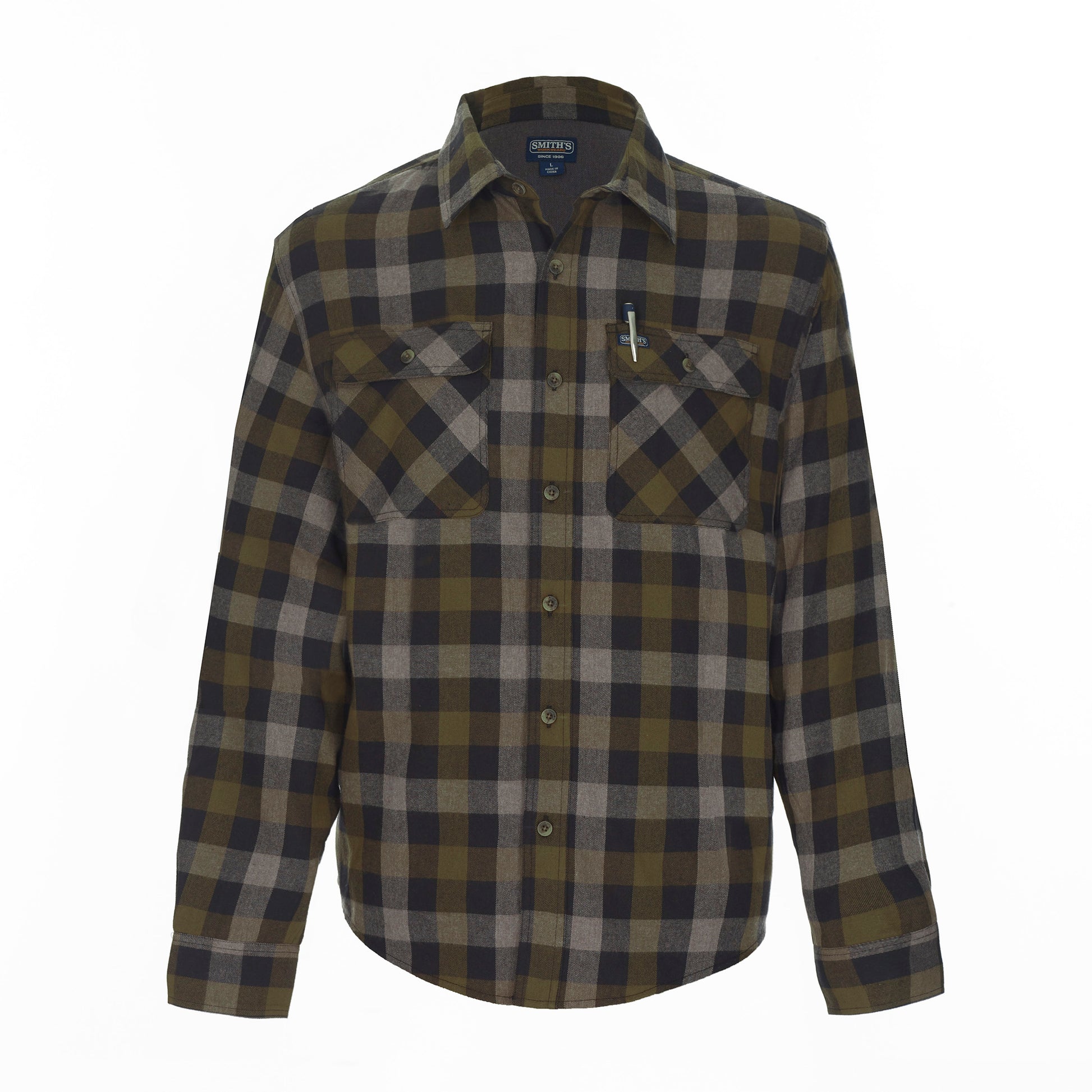 Smith's Work Wear L/s Plaid Fkannel Shirt W/solid Flannel Mens Style : S3286