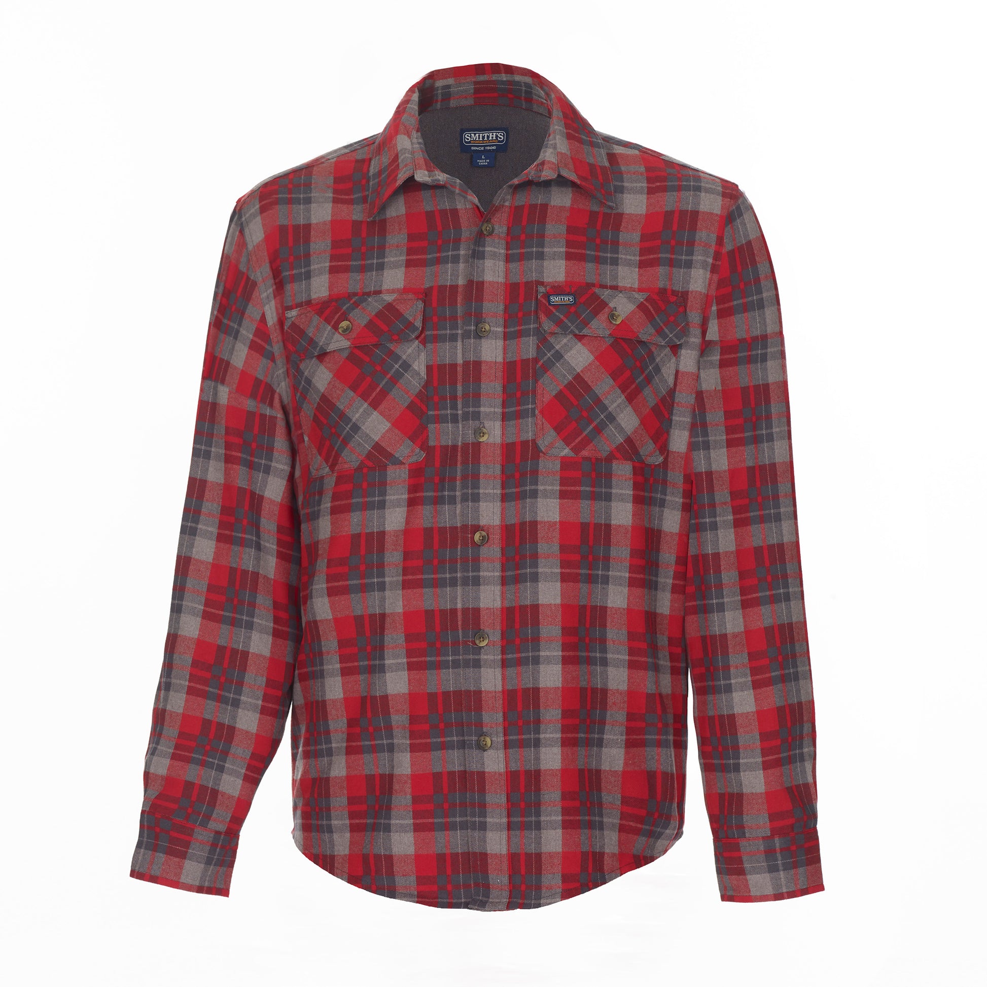 Smith's Work Wear L/s Plaid Fkannel Shirt W/solid Flannel Mens Style : S3286