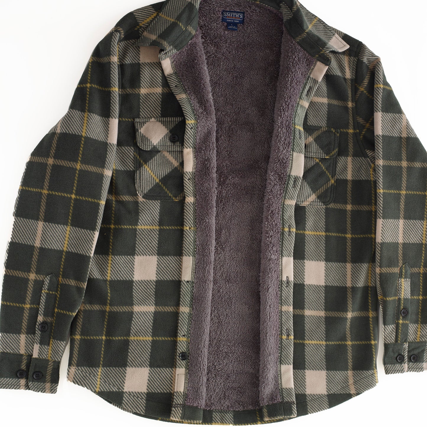 Smith's Work Wear Men Sprinted Micro Fleece Sherpa Lined Shirt Jkt Mens Style : S4564-375