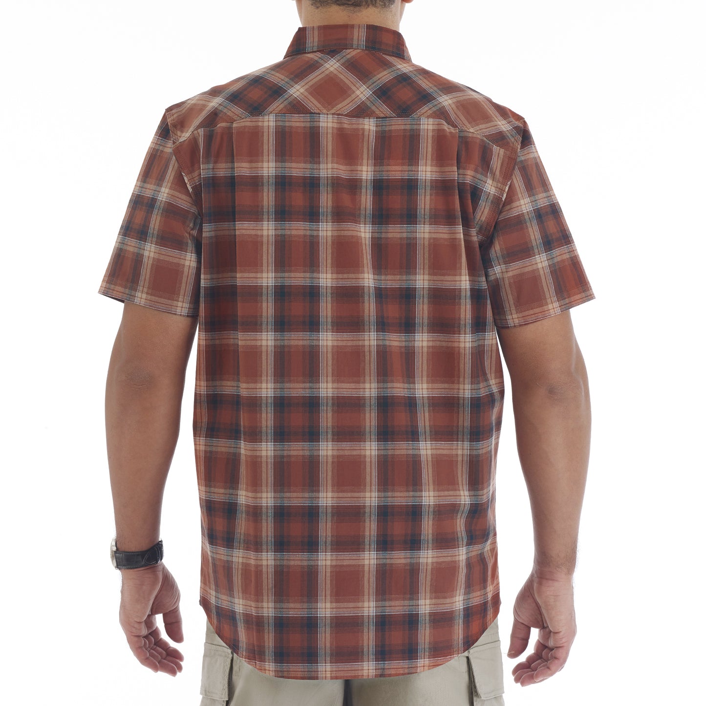 COTT/SPANDEX Y/D PLAID S/S SHIRT W/2 PKTS/FLAPS