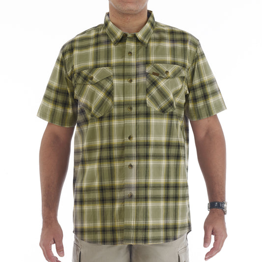 COTT/SPANDEX Y/D PLAID S/S SHIRT W/2 PKTS/FLAPS