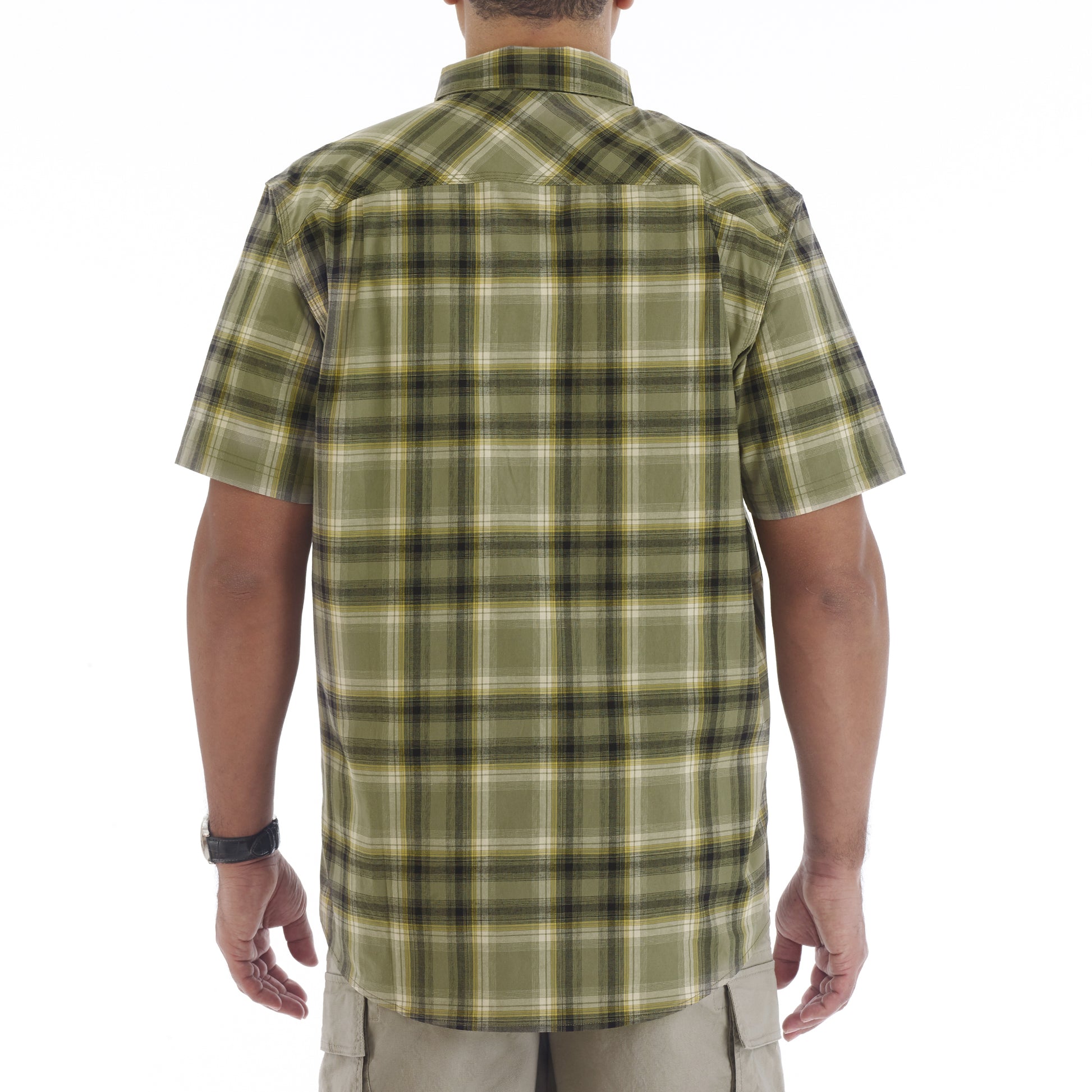 COTT/SPANDEX Y/D PLAID S/S SHIRT W/2 PKTS/FLAPS