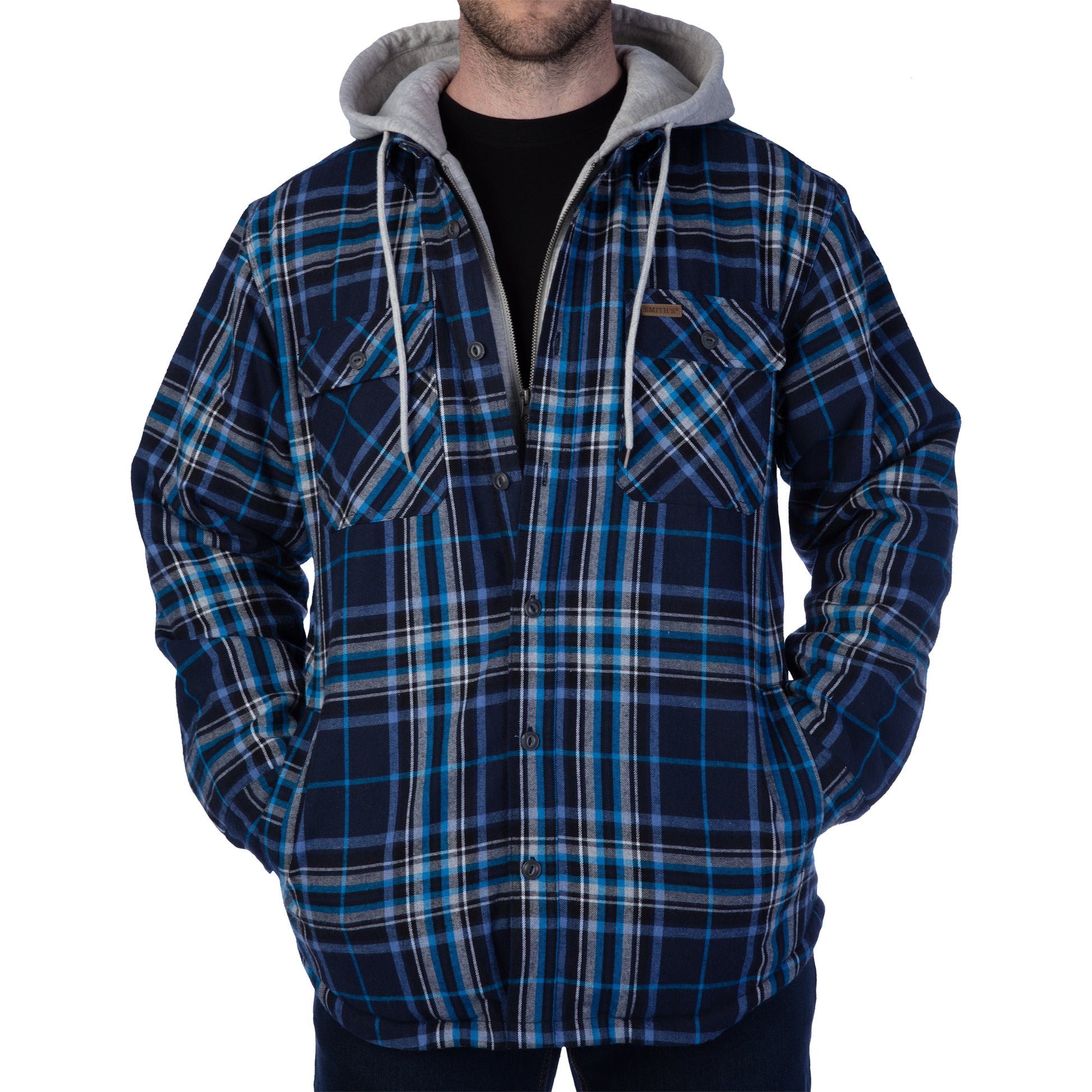 MENS SHERPA LINED HOODED FLANNEL JKT